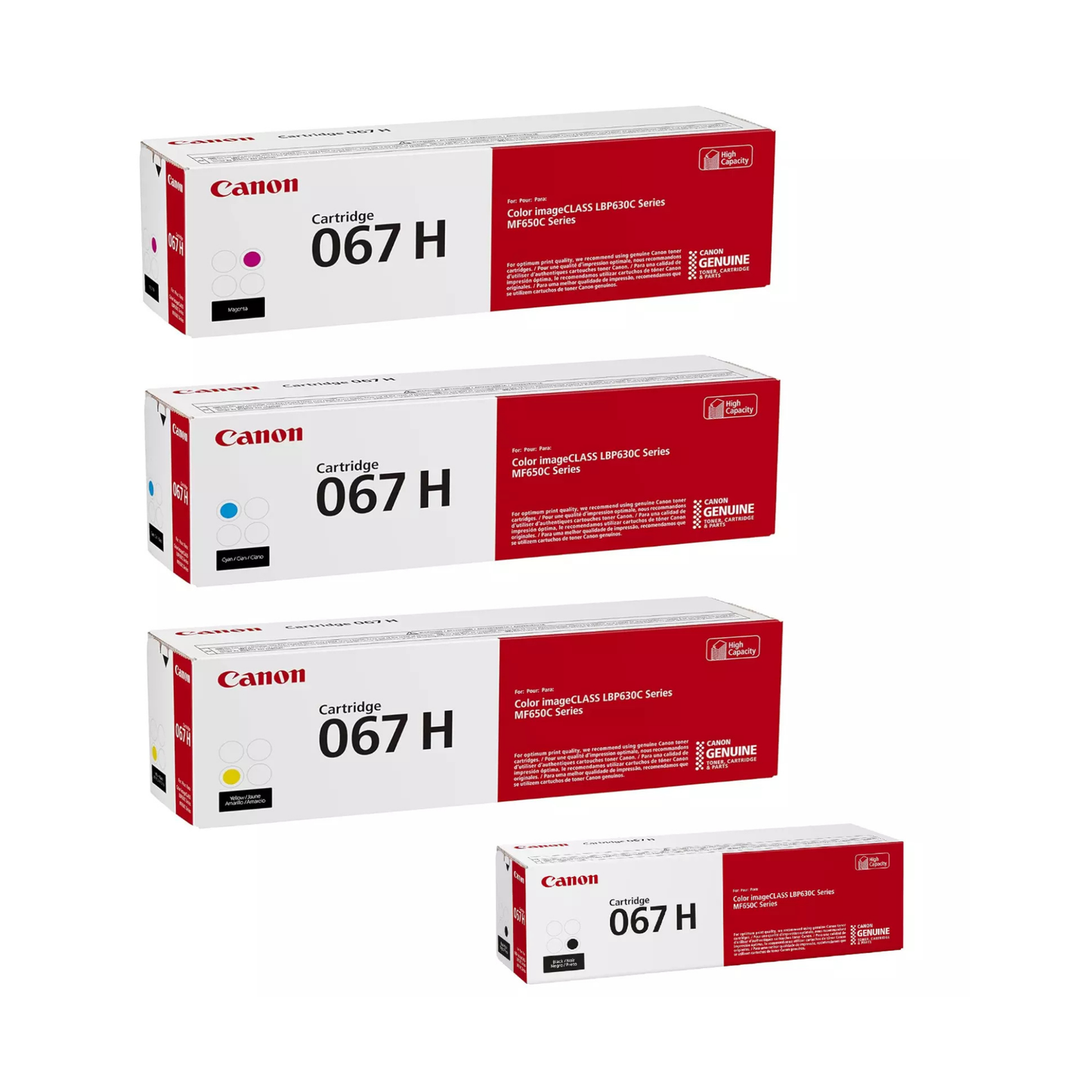 Canon 067H Genuine OEM Toner Set – Black, Cyan, Magenta, Yellow (5106C001-5103C001)