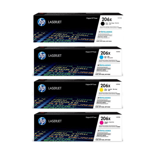 HP 206X Genuine OEM Toner Set – Black, Cyan, Yellow, Magenta (W2110X-W2113X)