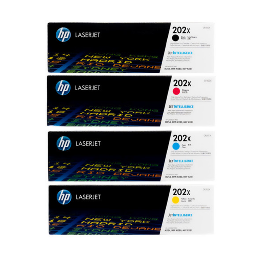 HP 202X Genuine OEM Toner Set – Black, Cyan, Yellow, Magenta (CF500X-CF503X)