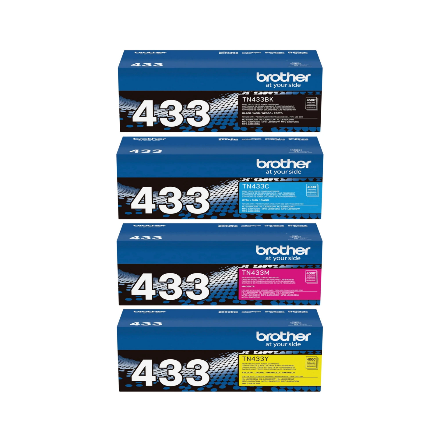Brother TN-433 Genuine OEM Toner Set – 4-Pack