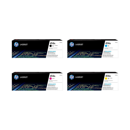 HP 414A Genuine OEM Toner Set – Black, Cyan, Yellow, Magenta (W2020A-W2023A)