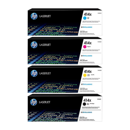 HP 414X Genuine OEM Toner Set – Black, Cyan, Yellow, Magenta (W2020X-W2023X)