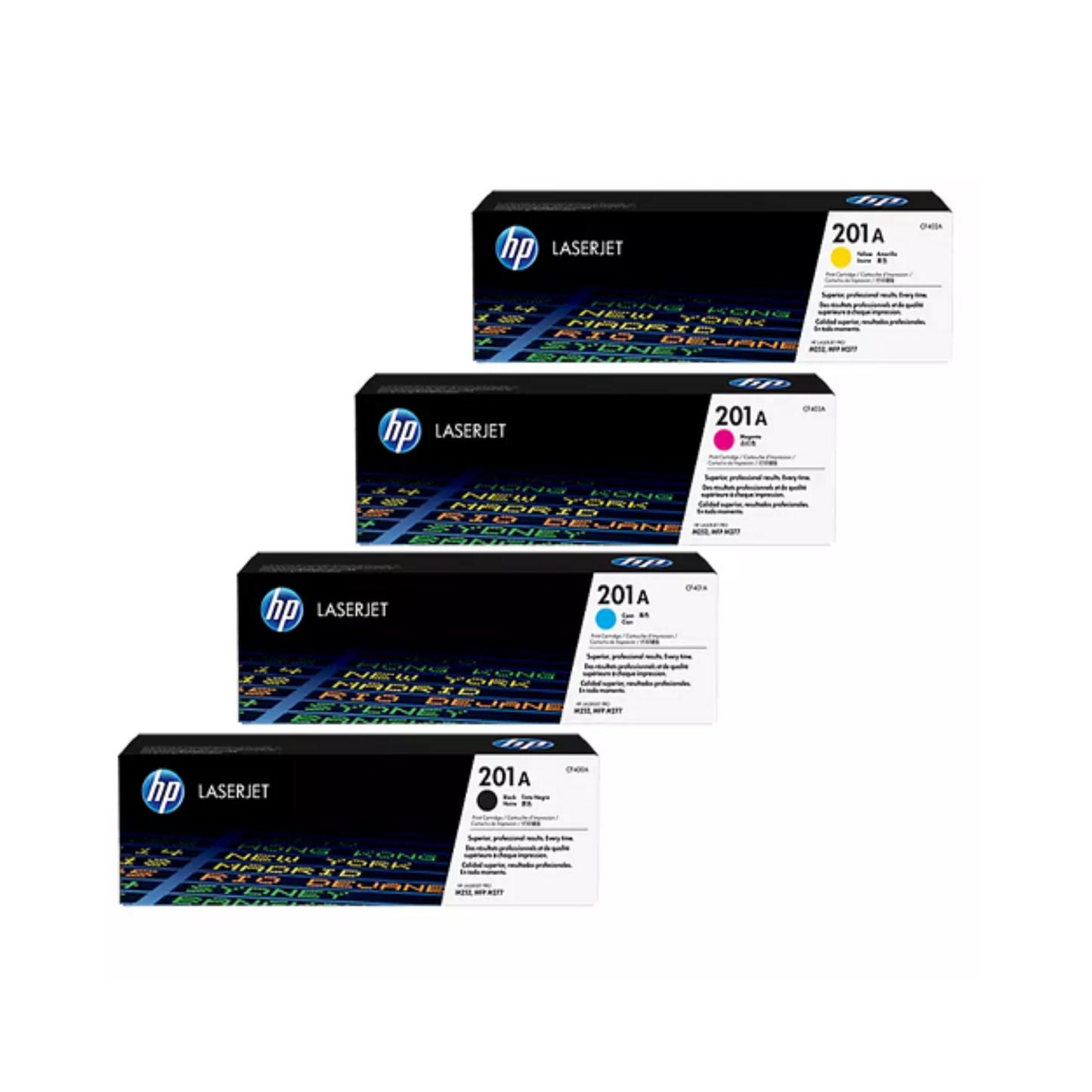 HP 201A Genuine OEM Toner Set – Black, Cyan, Yellow, Magenta (CF400A-CF403A)