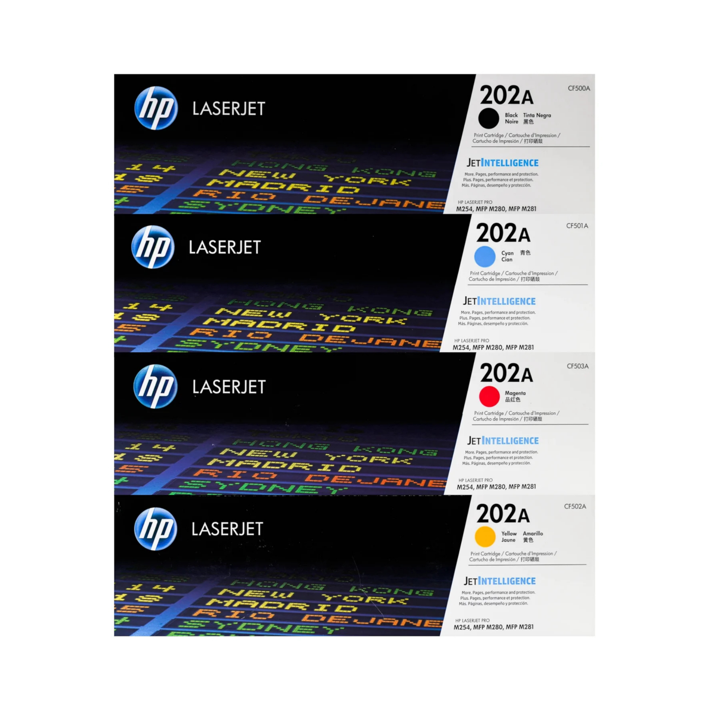 HP 202A Genuine OEM Toner Set – Black, Cyan, Yellow, Magenta (CF500A-CF503A)