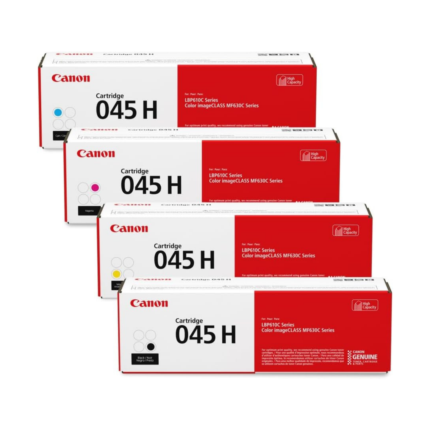 Canon 045H Genuine OEM Toner Set – Black, Cyan, Yellow, Magenta (1246C001-1243C001)