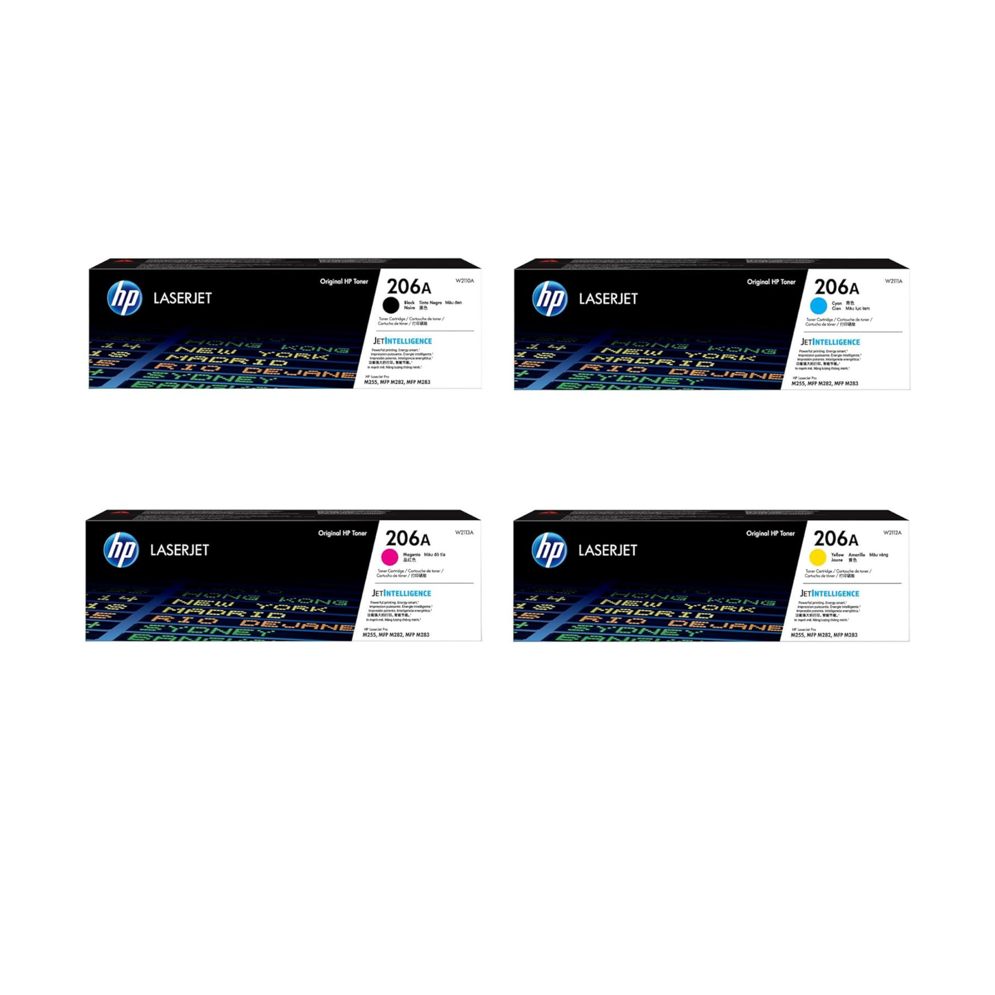 HP 206A Genuine OEM Toner Set – Black, Cyan, Yellow, Magenta (W2110A-W2113A)