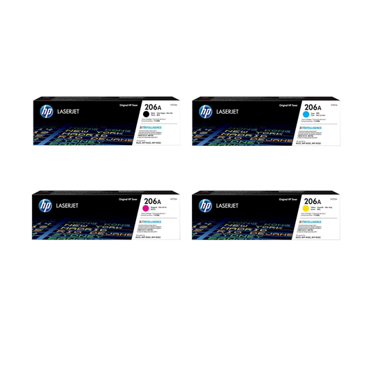 HP 206A Genuine OEM Toner Set – Black, Cyan, Yellow, Magenta (W2110A-W2113A)