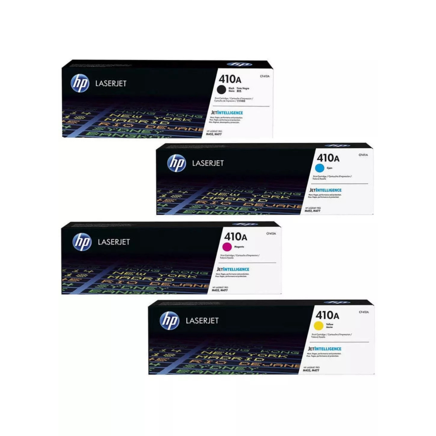HP 410A Genuine OEM Toner Set – Black, Cyan, Yellow, Magenta (CF410A-CF413A)