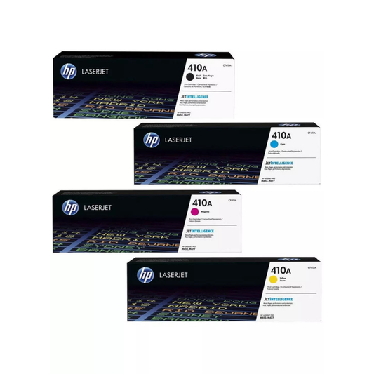 HP 410A Genuine OEM Toner Set – Black, Cyan, Yellow, Magenta (CF410A-CF413A)