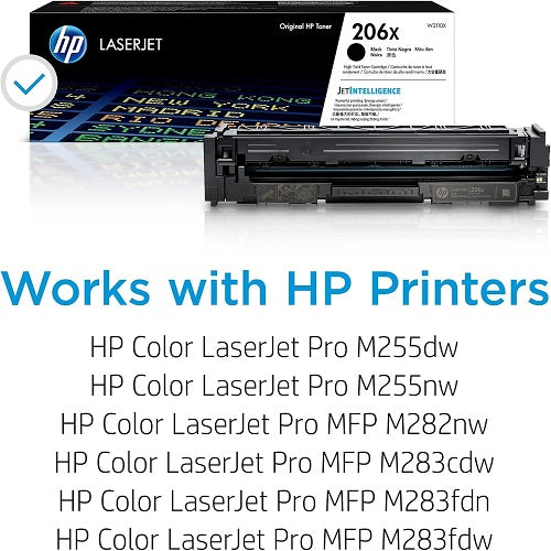 HP 206X High Yield Black & Color Original LaserJet Toner Cartridge Set (W2110X, W2111X, W2112X, W2113X) - 4-Pack Genuine OEM