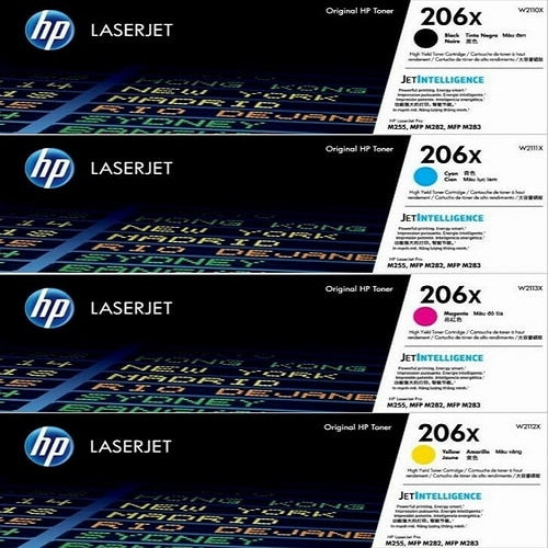 HP 206X High Yield Black & Color Original LaserJet Toner Cartridge Set (W2110X, W2111X, W2112X, W2113X) - 4-Pack Genuine OEM